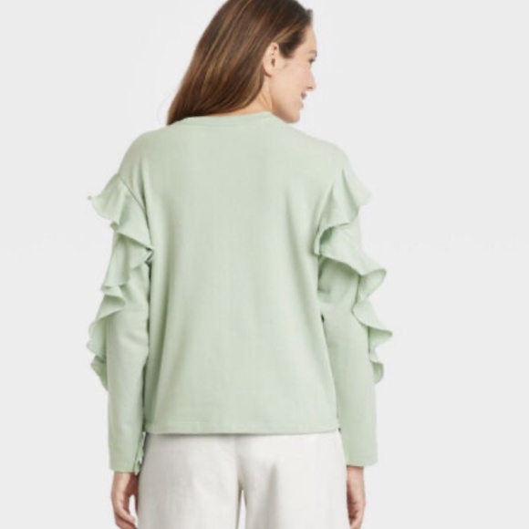 NWT -  Women's Ruffle Sleeve Sweatshirt - A New Day Light Green - TARGET - FALL - Picture 3 of 5